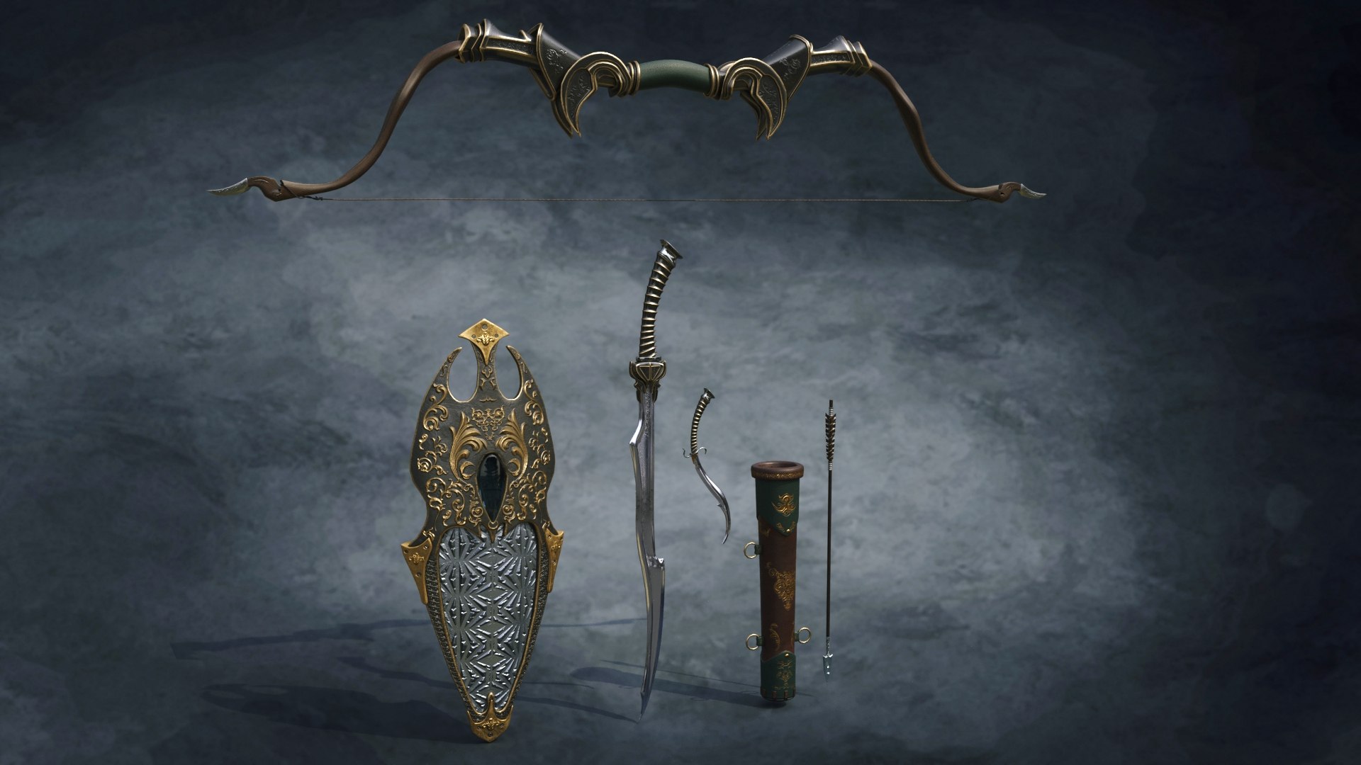 3D model fantasy weapons set bow https://p.turbosquid.com/ts-thumb/bw/SrAtdD/0tEmqhuA/render_1/jpg/1574889291/1920x1080/fit_q87/0f19c80bbeb60bb05cf982a46ae461d2d7850a54/render_1.jpg