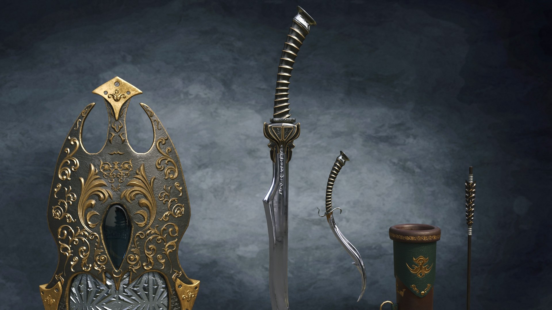 3D model fantasy weapons set bow https://p.turbosquid.com/ts-thumb/bw/SrAtdD/E8BtwNUx/render_2/jpg/1574889291/1920x1080/fit_q87/256a6a3ca89542509348cd90289b127c5d49205f/render_2.jpg