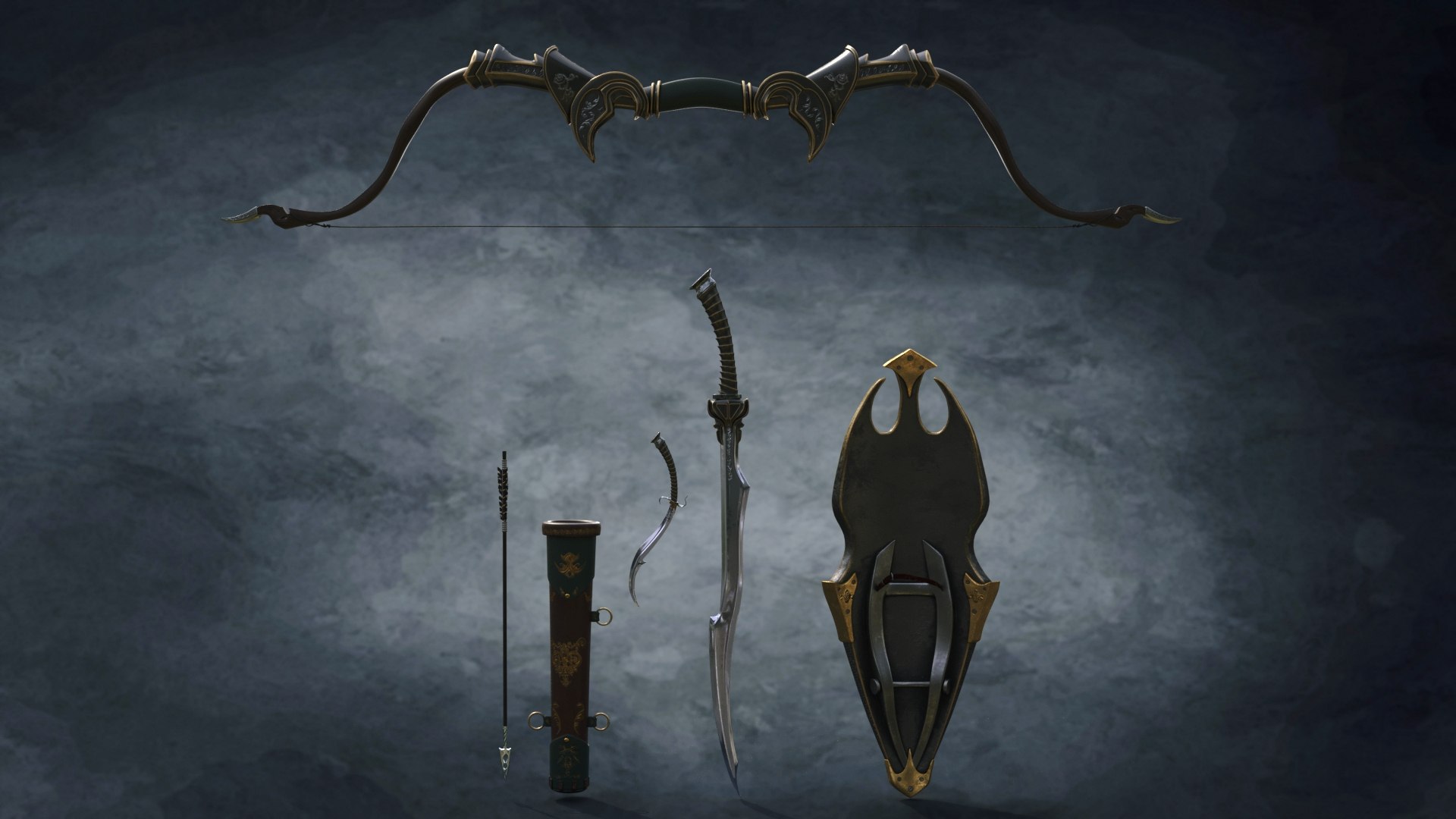 3D model fantasy weapons set bow https://p.turbosquid.com/ts-thumb/bw/SrAtdD/gW3nxZxV/render_5/jpg/1574889291/1920x1080/fit_q87/4e95289fbb46ca07c8767a0fee94540d1da30502/render_5.jpg