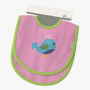 Eco Hanger with Two Pink Bibs for Newborn 3D model