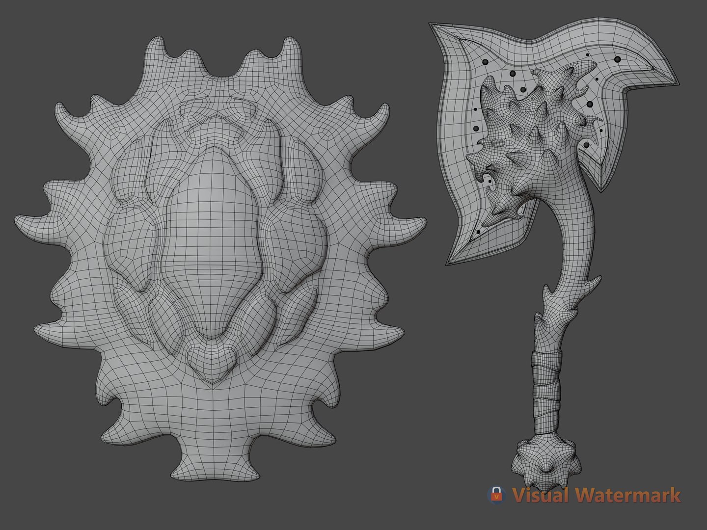 Coral Shield and Axe 3D model https://p.turbosquid.com/ts-thumb/bw/ZgJYM4/Dk/1_1/png/1689340574/1920x1080/fit_q87/94ba85460aa382ec03d6999785e9988f63220eec/1_1.jpg