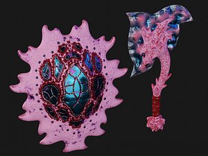 Coral Shield and Axe 3D model