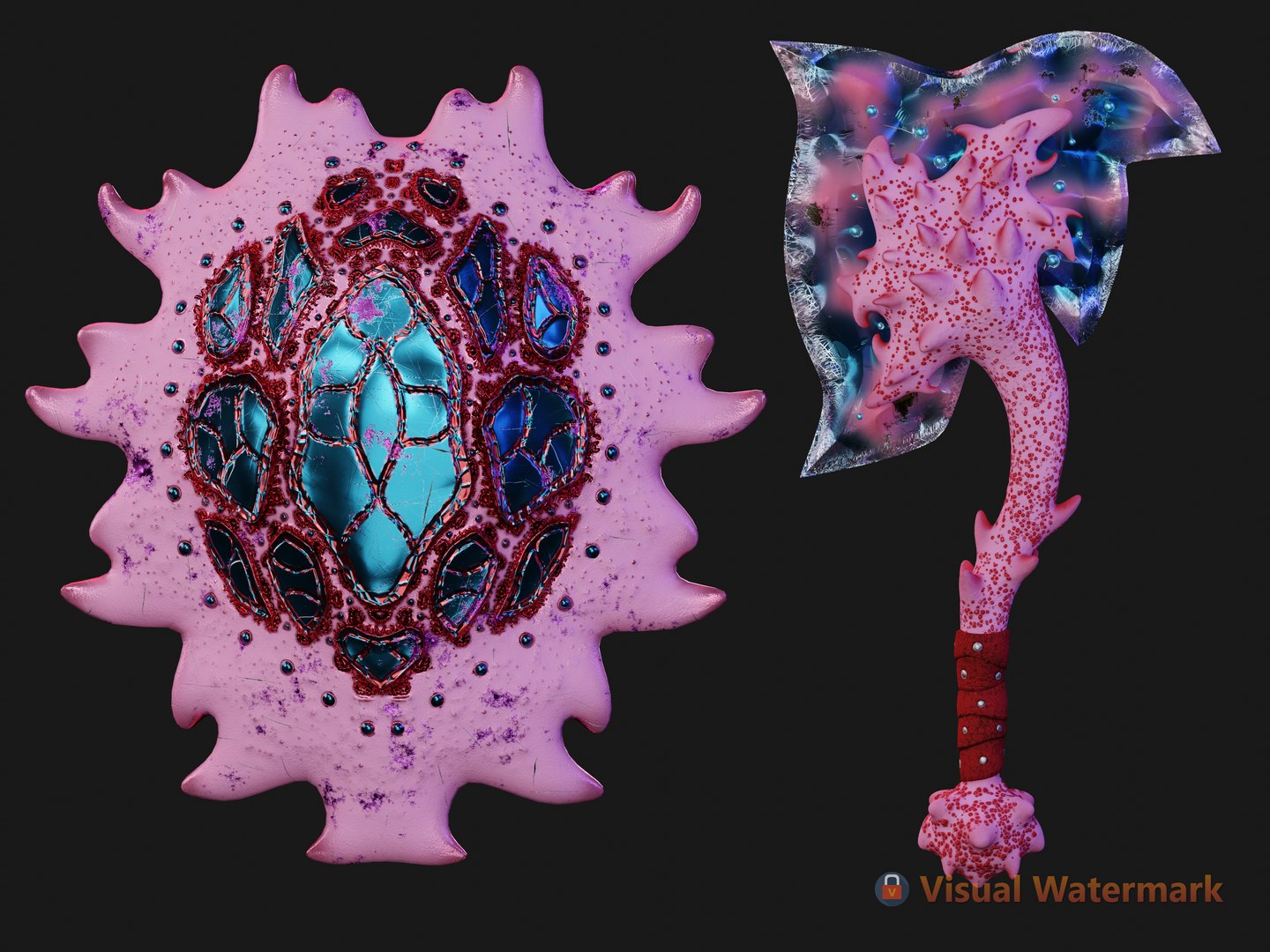 Coral Shield and Axe 3D model https://p.turbosquid.com/ts-thumb/bw/ZgJYM4/Jf/1/png/1689340581/1920x1080/fit_q87/7048504b37517651b924cc6e1f62c68ed59d6211/1.jpg