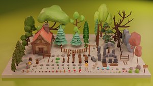 LowPoly Nature - Trees Grass and Rocks
