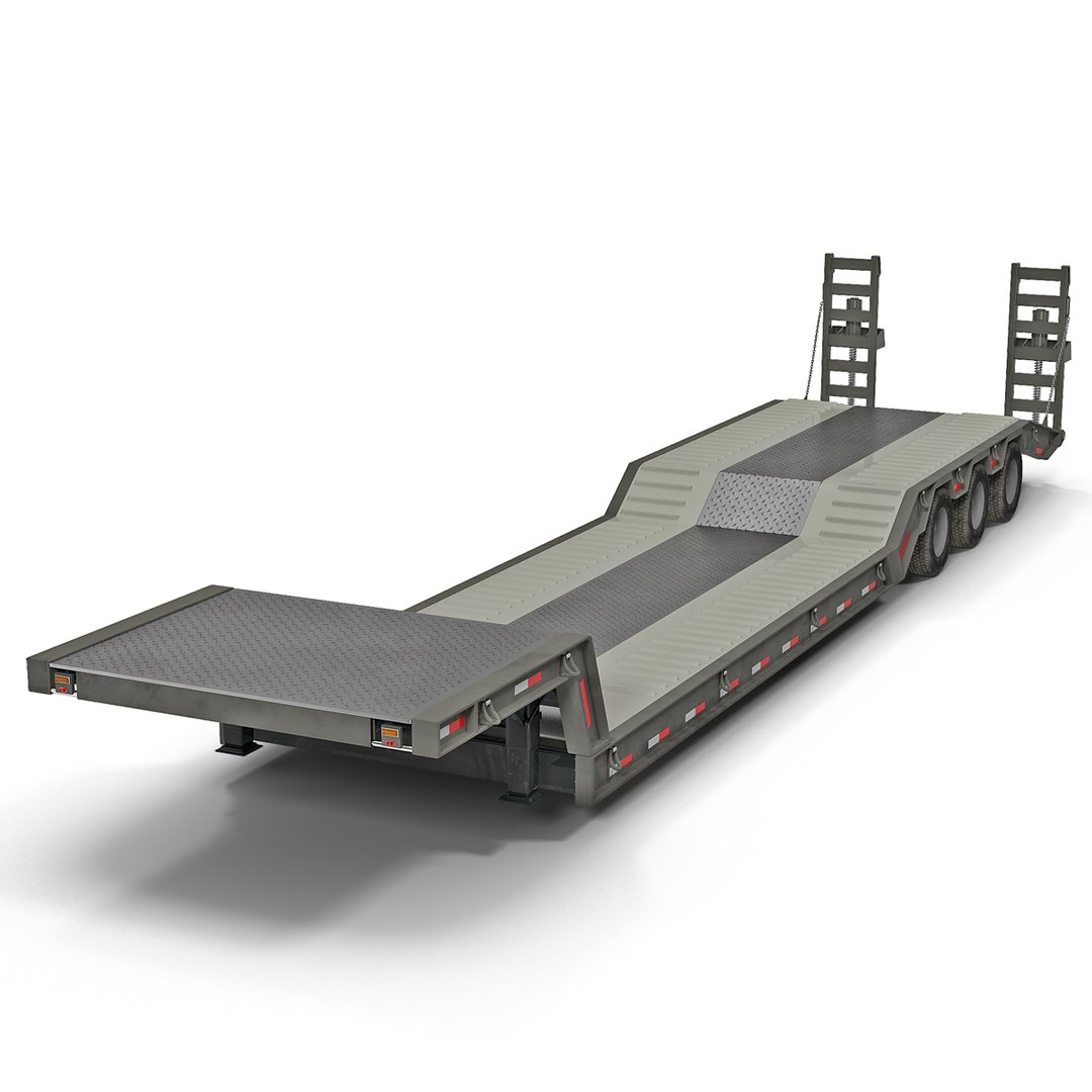 Double Drop Lowboy Tri Axle Trailer 2 3D model preview