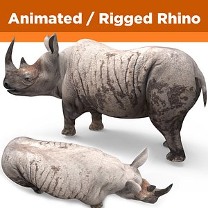 3D model realistic rhino rigged animation