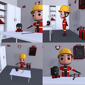 3D Low Poly Fire Fighter Character model