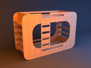 3D Kids wood bunk bed model