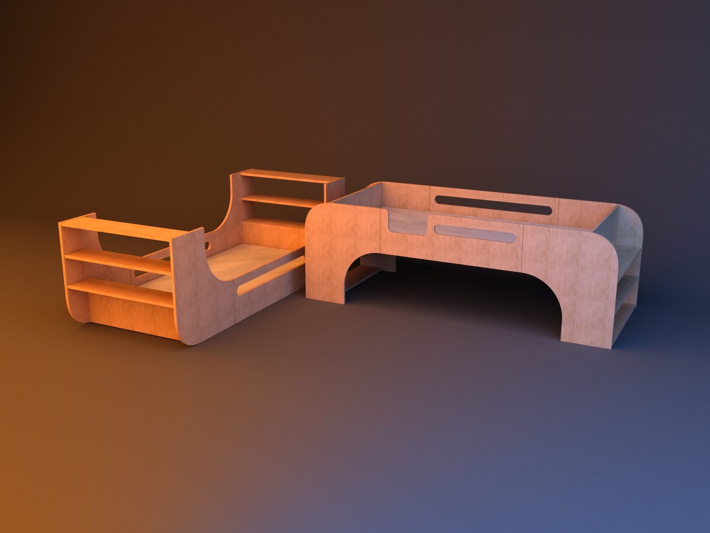 3D Kids wood bunk bed model - TurboSquid 1841897