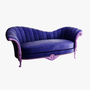 Furniture Sofa Chaise Lounge Midnight Blue Velvet Levander Painted Wood Legs  010 model