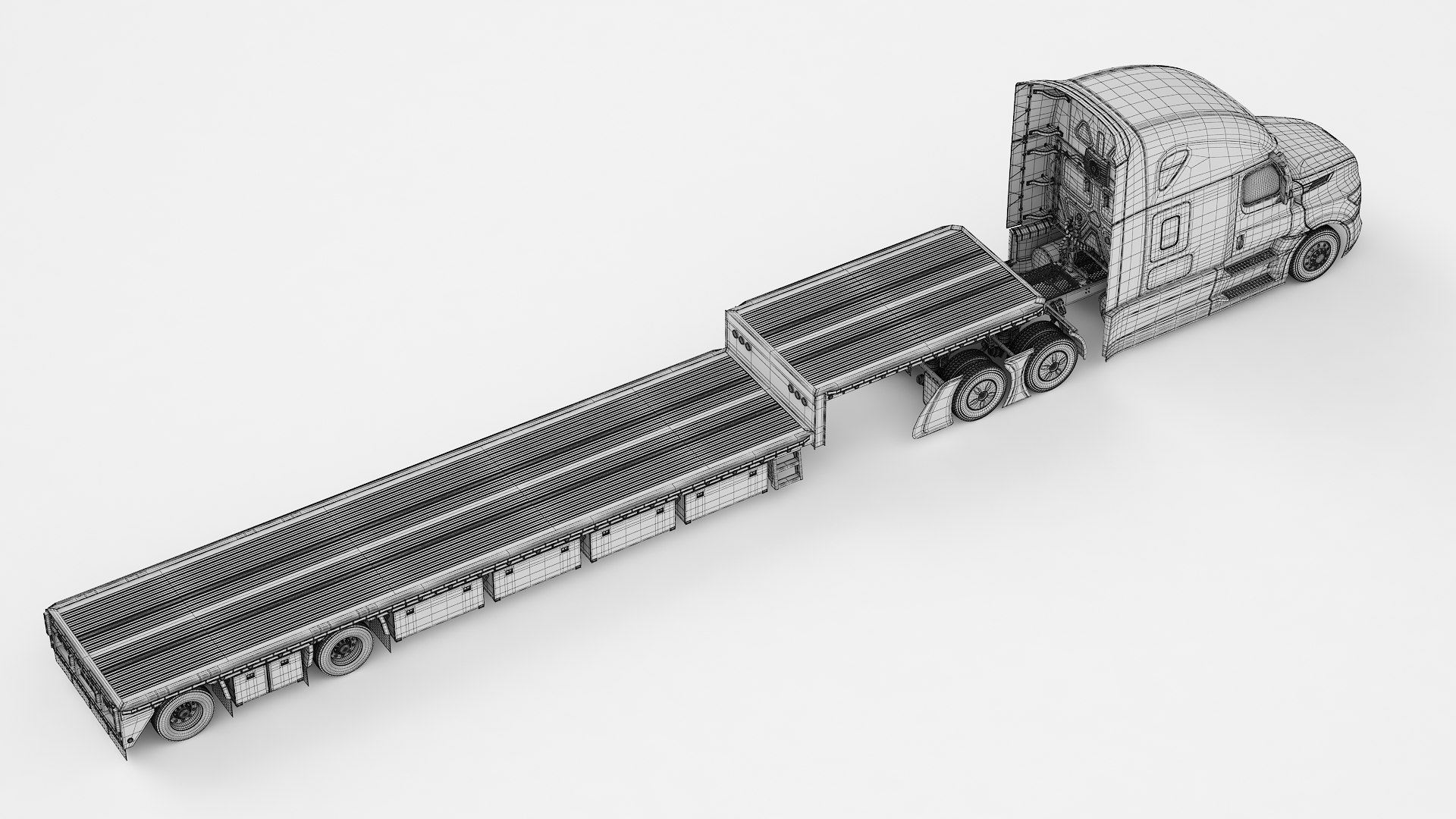 Semi Truck Sleeper Cab Generic Flatbed Trailer 03 3D model https://p.turbosquid.com/ts-thumb/by/5afSV4/re/wire0003/jpg/1783424732/1920x1080/fit_q87/84f6aa3b7cd7b0bf3b1281cbc347d1d18c777903/wire0003.jpg