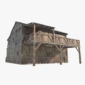 Two story tile house in medieval architecture 3D model