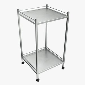 3D Stainless Steel 2 Shelf Medical Instrument Trolley