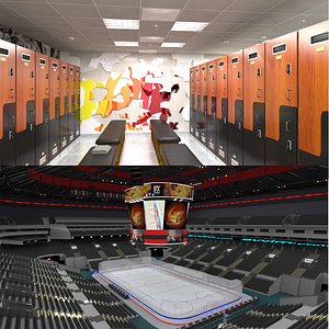 Ice Hockey Arena and Locker Room 3D