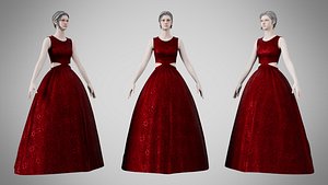 Dress 32 Burgundy Velvet With Design 3D model