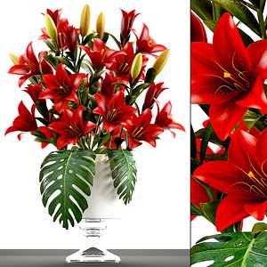 3D bouquet red flowers model