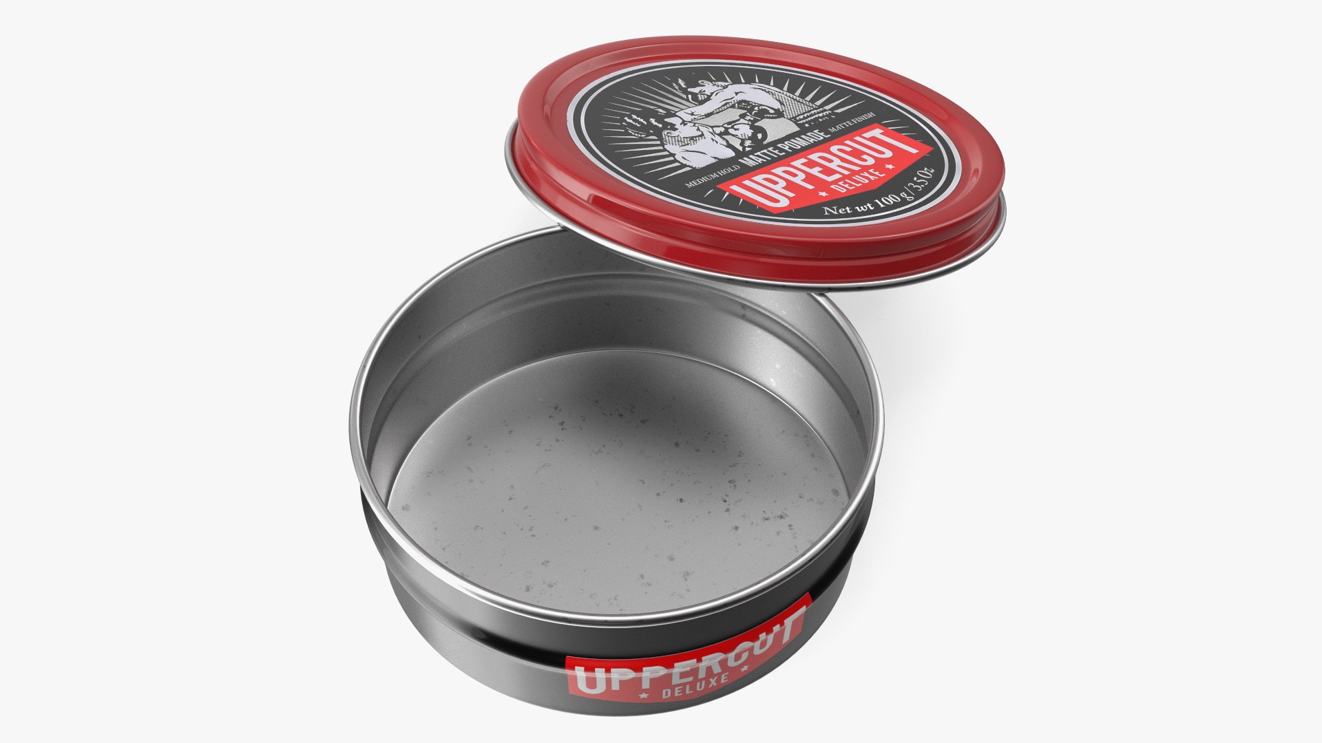 Uppercut Deluxe Pomade Empty Red 3D model for industrial visualization, technical presentation, simulation, product rendering, and animation