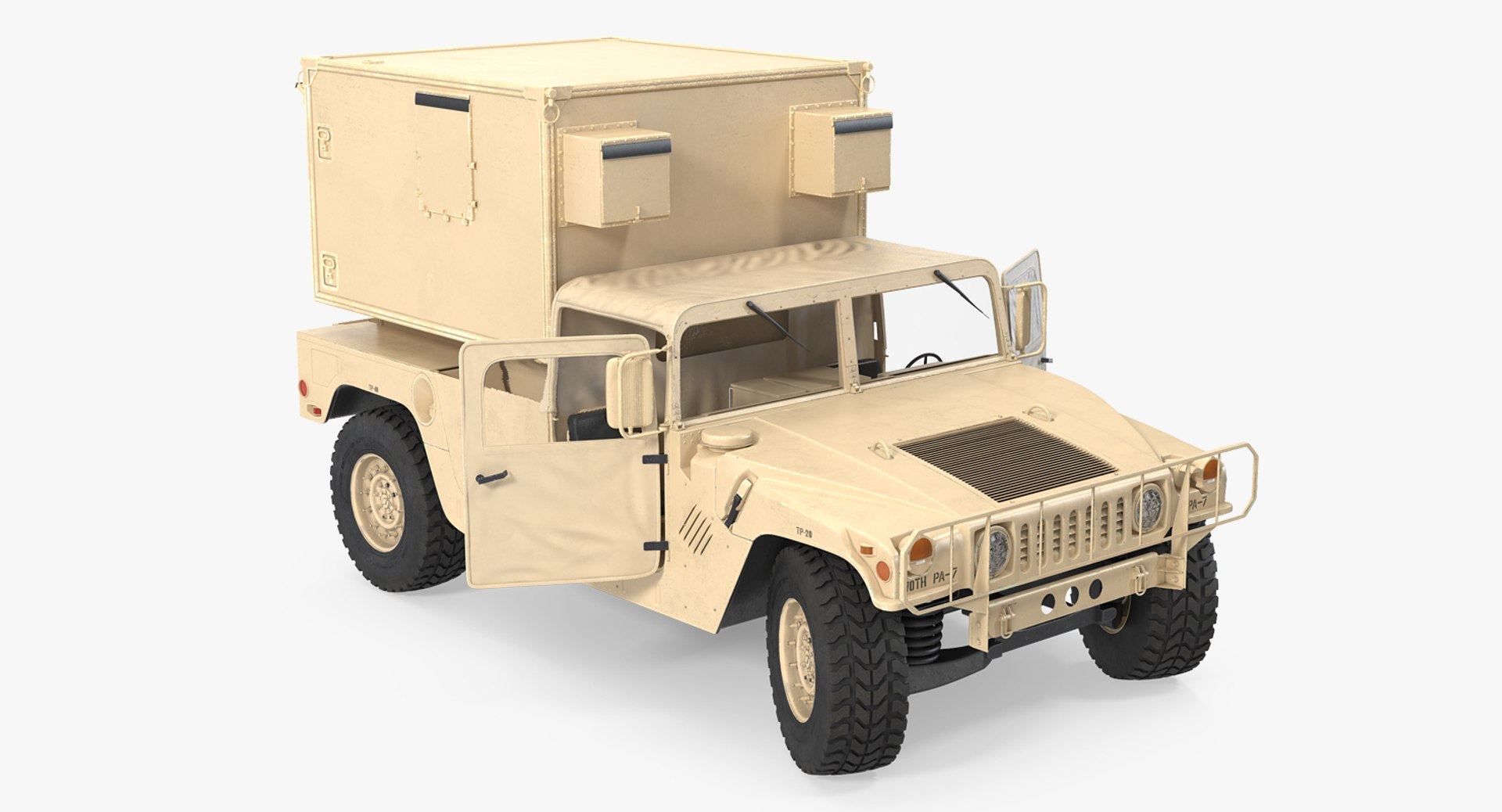 Shelter Carrier MSE HMMWV m1037 Rigged Desert 3D model preview