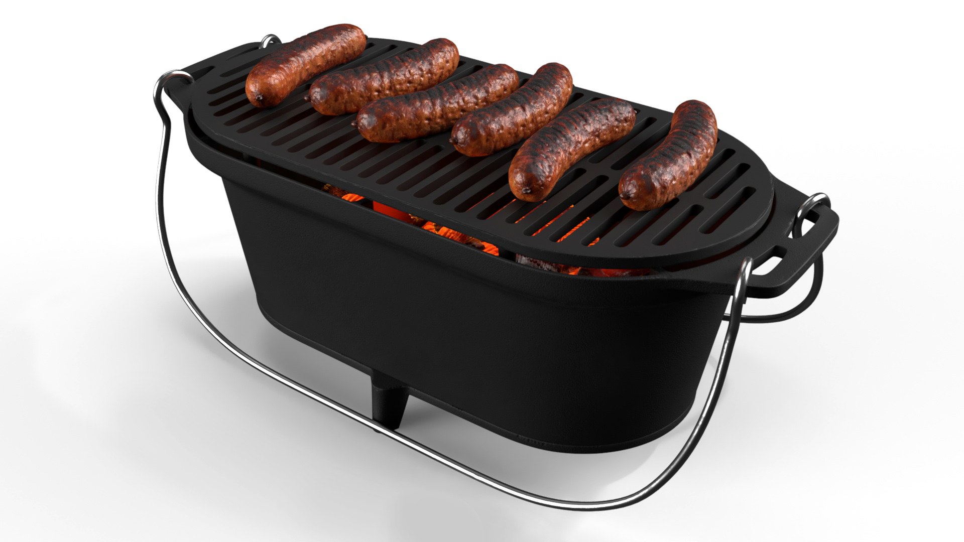 Charcoal Grill with Sausages Over Fire 3D model preview