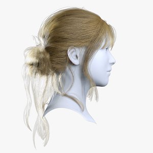 3D Casual Loose Bun with Curtain Bangs  Real-time Hair Cards