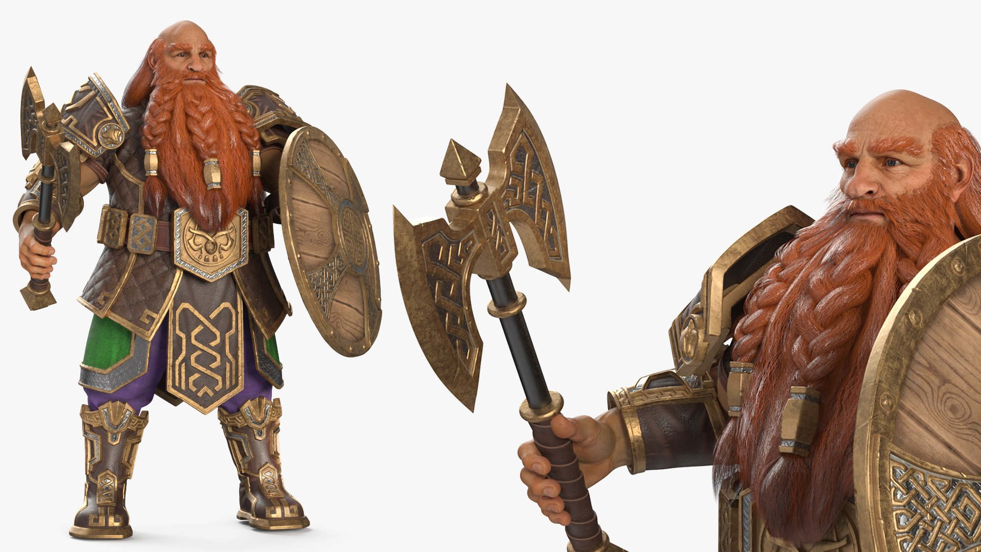 3D Model Dwarf Warrior With Axe And Shield Rigged - TurboSquid 2389894