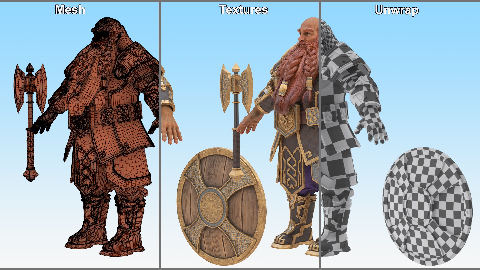 3D Model Dwarf Warrior With Axe And Shield Rigged - TurboSquid 2389894
