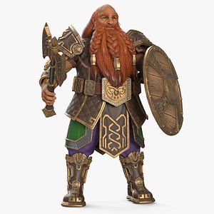 Dwarf Warrior with Axe and Shield Rigged