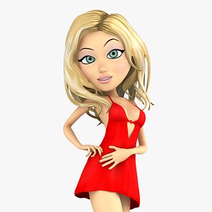 Rigged Cartoon Woman 03 Blonde in Red
