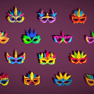 3D model 20 Carnival Feather Mask Pack 3 Kids Party Mask - Stylized Costume Masks Set