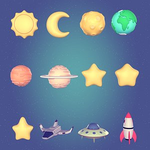 Cartoon Stars Sun and Moon Icons 3D model