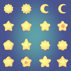Cartoon Stars Sun and Moon Icons 3D model