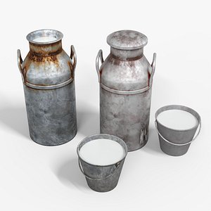 3D Milk Churn And Bucket low-poly 3d model
