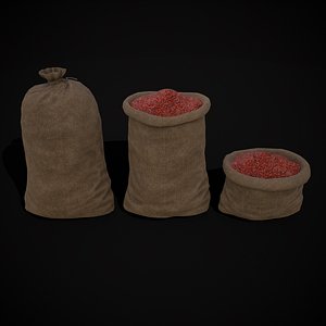 Burlap Sacks of Kidney Beans 3D