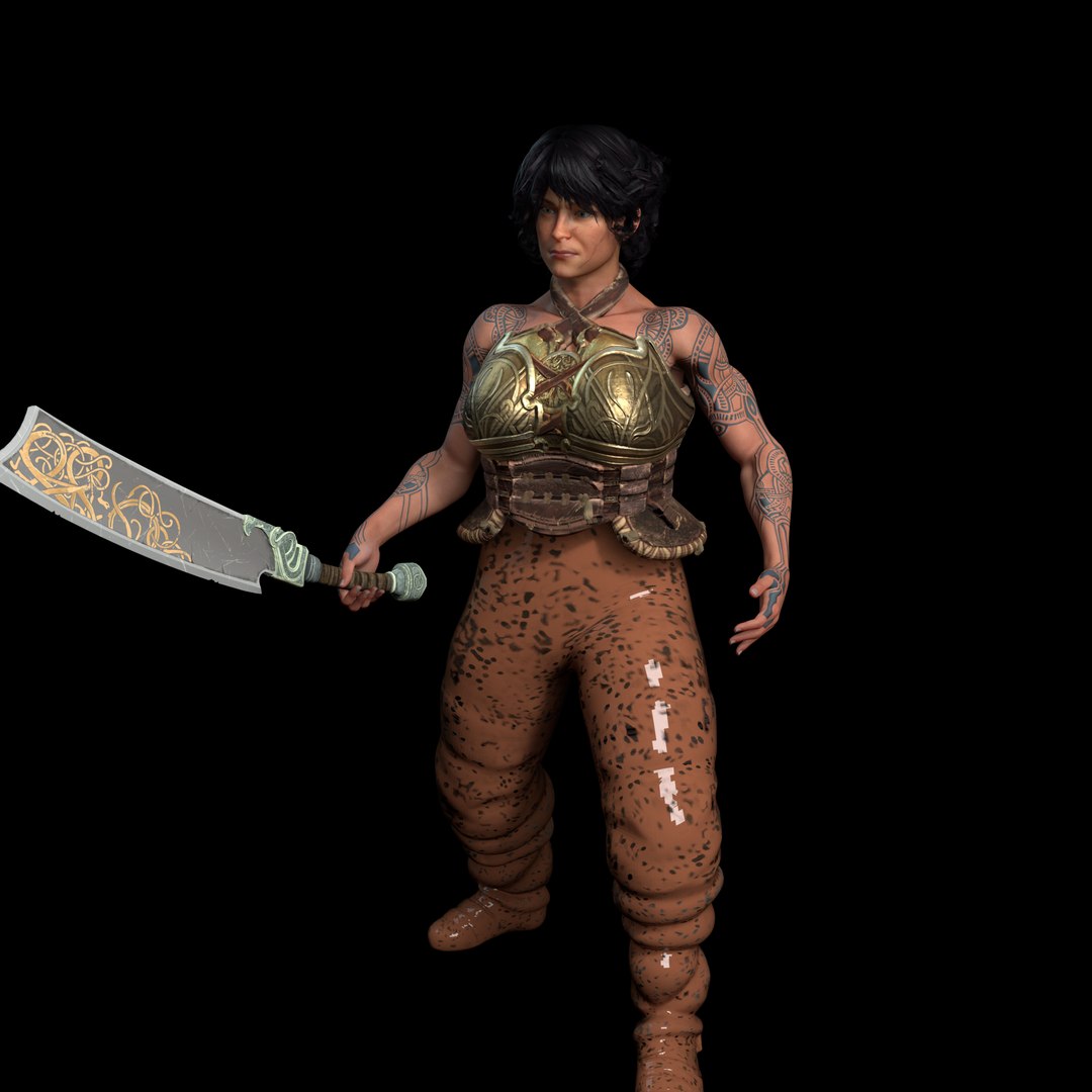 3D Model Muscular Warrior Female With A Short Sword - TurboSquid 2502363