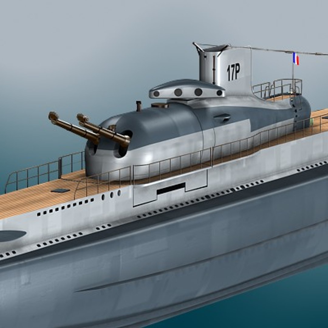3d French Submarine Surcouf Ww2