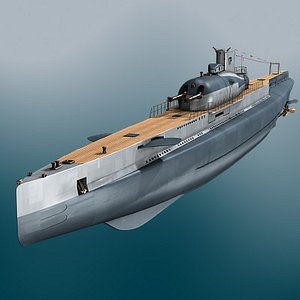 3d french submarine surcouf ww2
