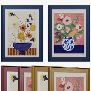 Art print pictures Colourful Bunch in Blue Vase by Frankie Penwill and Flowers on Blue Table by Carl 3D model