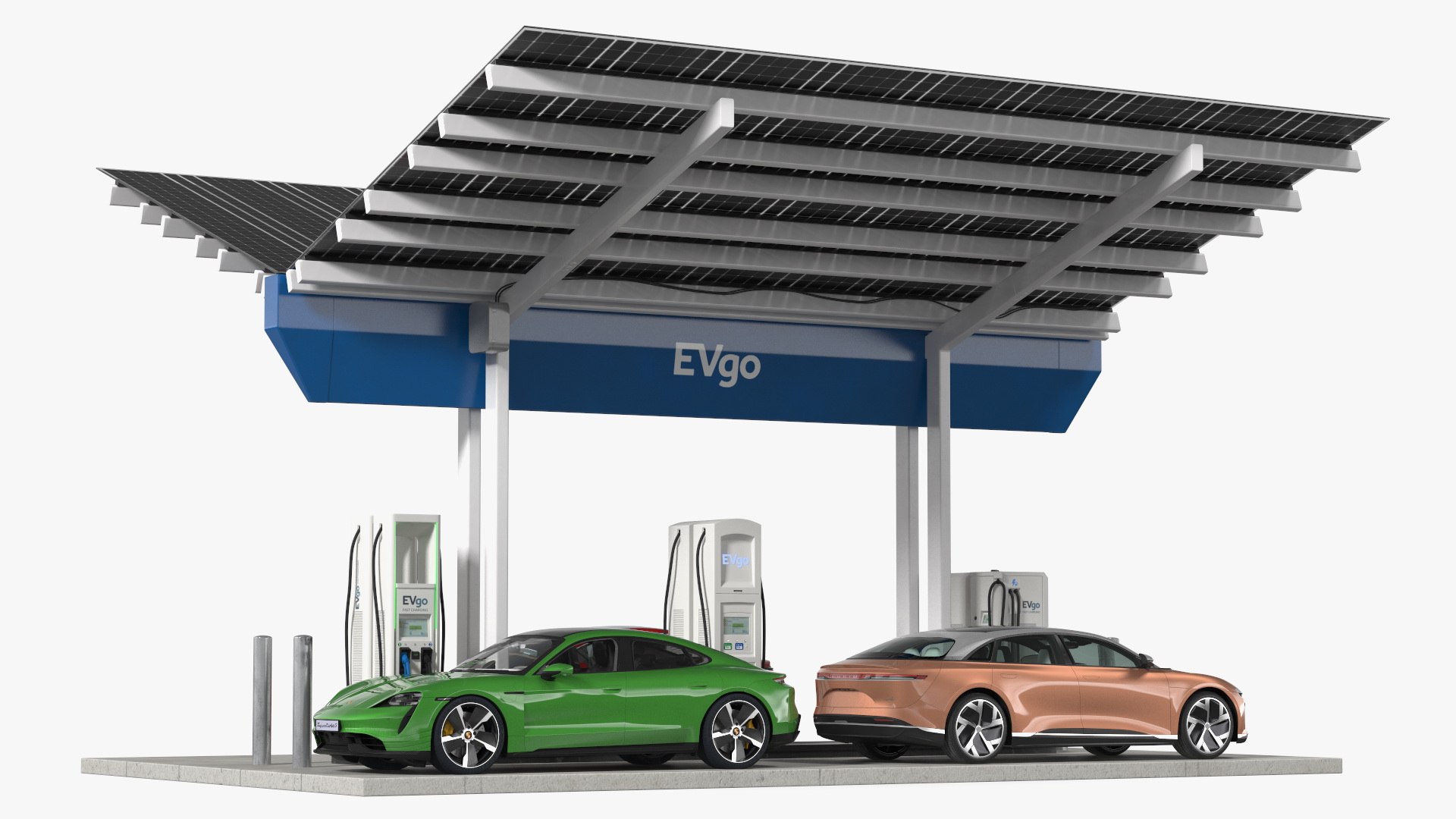 EVgo Fast Charging Station and Electric Cars 3D model preview
