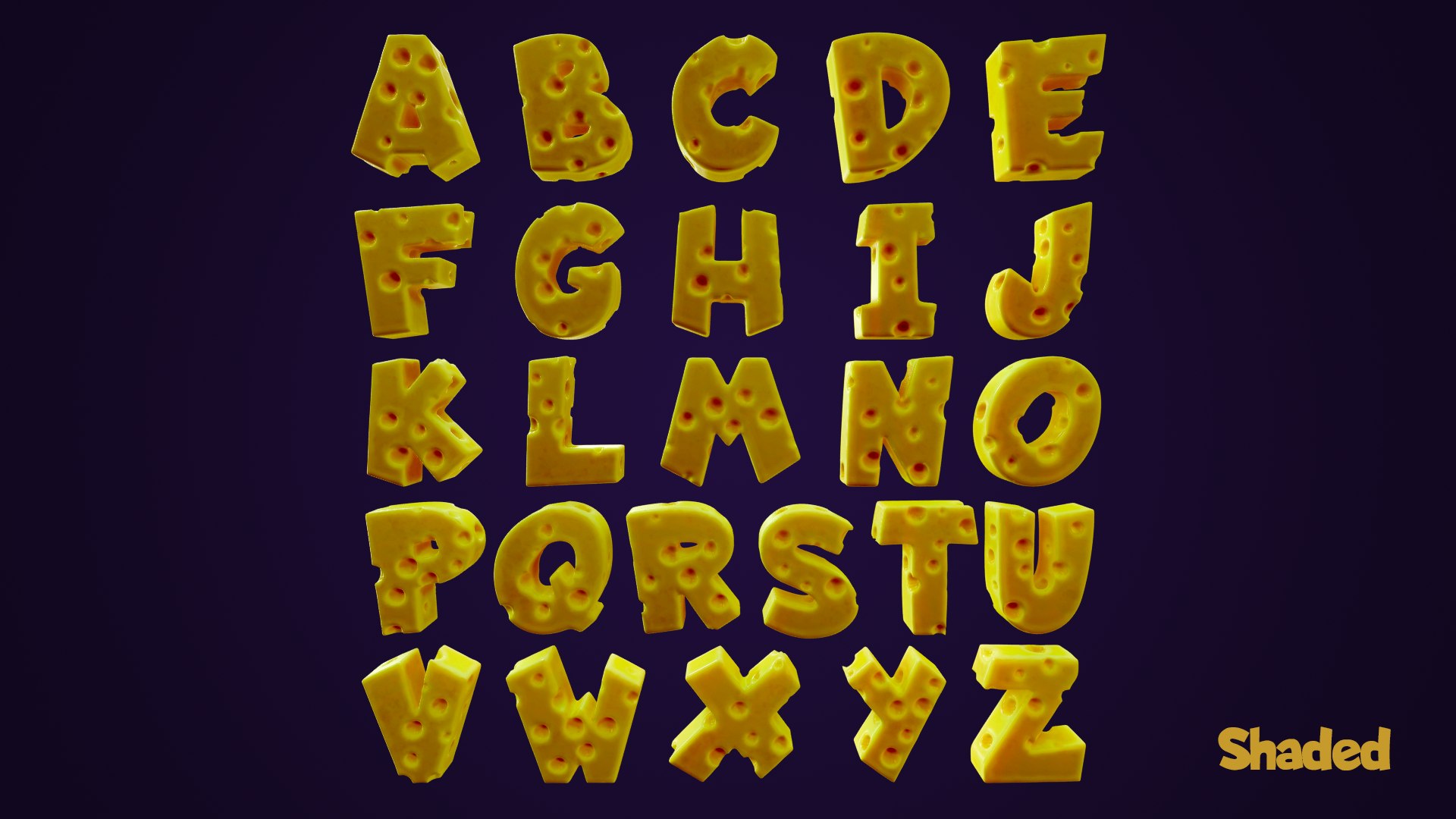 Cheese Alphabet Uppercase 3D https://p.turbosquid.com/ts-thumb/c1/OMFqE5/C3/uppercaserectshadeddark.02/png/1689593976/1920x1080/fit_q87/fd9a37494b15b6d1e2be65eb780855e1800511dd/uppercaserectshadeddark.02.jpg