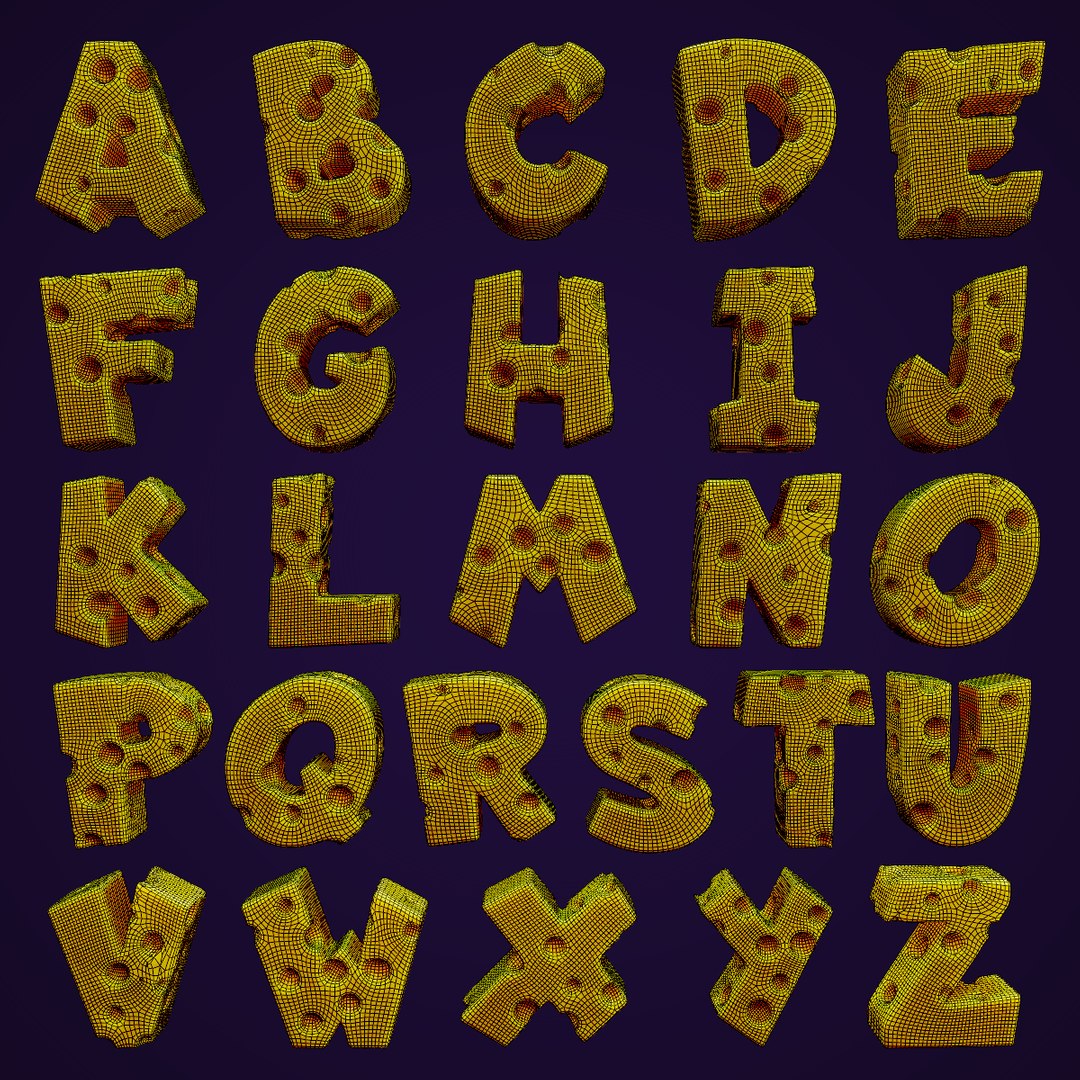 Cheese Alphabet Uppercase 3D https://p.turbosquid.com/ts-thumb/c1/OMFqE5/nM/uppercasesquarewireframedark/png/1689593934/1920x1080/fit_q87/ac84706548acba24a60621ad6e3004ccecbb230d/uppercasesquarewireframedark.jpg