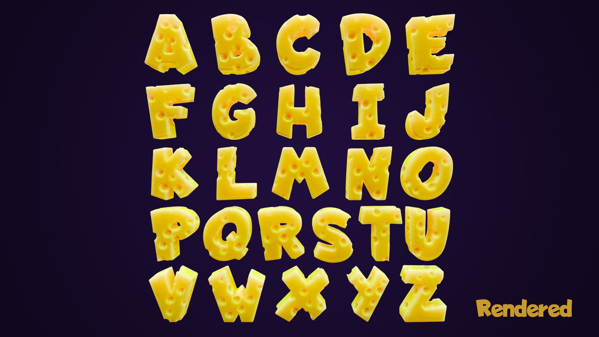 Cheese Alphabet Uppercase 3D https://p.turbosquid.com/ts-thumb/c1/OMFqE5/qW/uppercaserectrendereddark.01/png/1689593973/1920x1080/fit_q87/d4091c1d176a5aa36fabf612d9477d764312f8ee/uppercaserectrendereddark.01.jpg