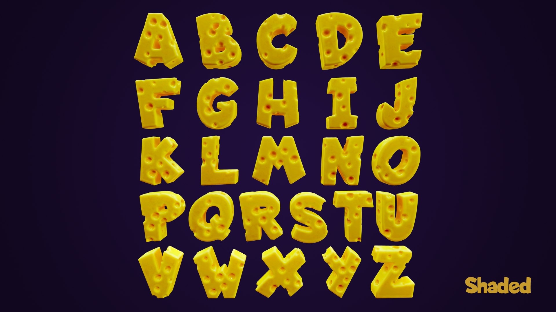 Cheese Alphabet Uppercase 3D https://p.turbosquid.com/ts-thumb/c1/OMFqE5/zQ/uppercaserectshadeddark.01/png/1689593974/1920x1080/fit_q87/60372d578bdc1984f1221c89f6bcaa2c1a713262/uppercaserectshadeddark.01.jpg