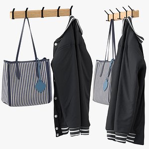 Wooden Wall Coat Rack Hanger 3D model