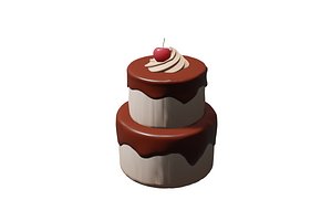 cartoon chocolate cake cherry model