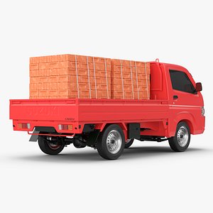 Red Suzuki Carry Truck with a Load of Bricks