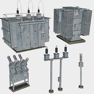 3D 5 in 1 Substation Transformers Pack - Game Assets