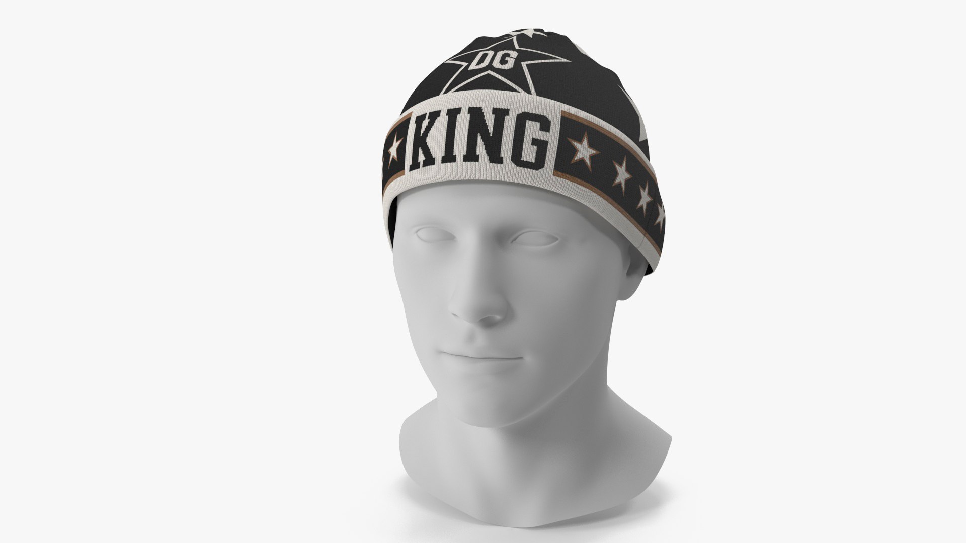 Mens DG King Star Intarsia Beanie Hat on Mannequin 3D model preview