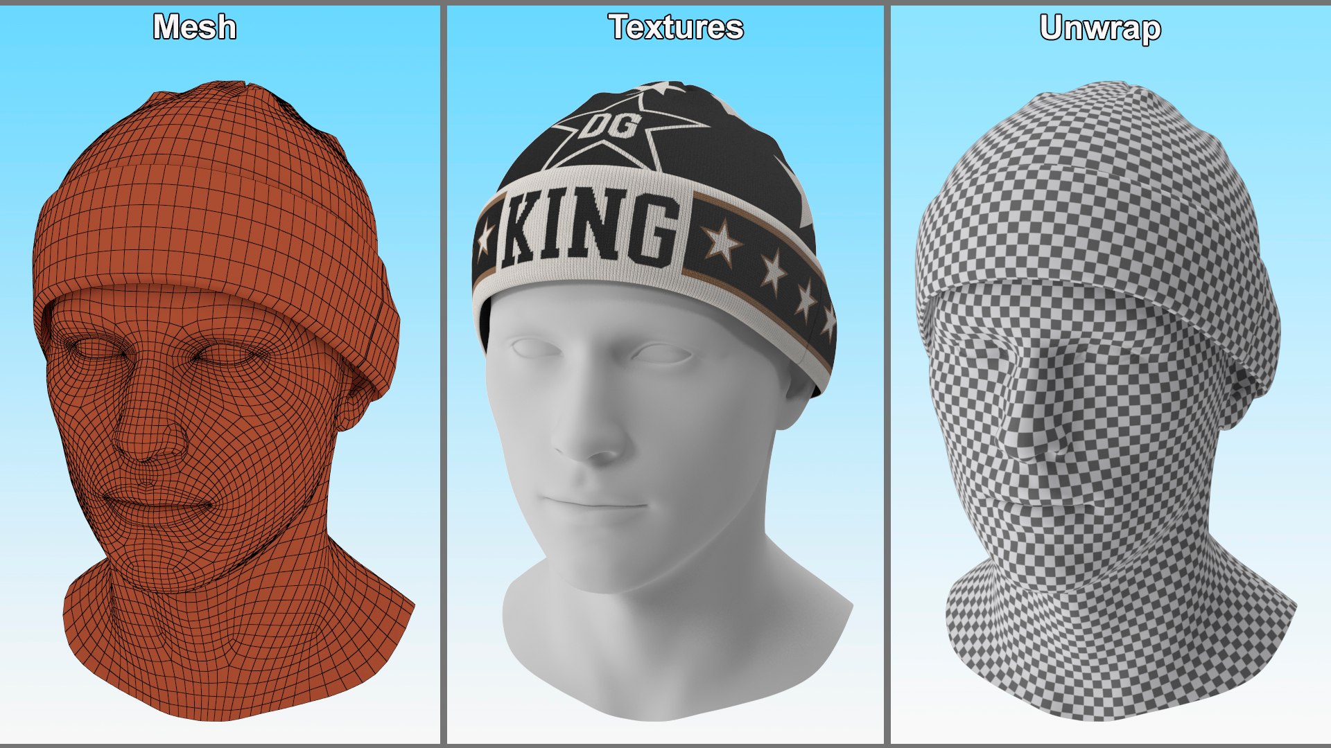 Mens DG King Star Intarsia Beanie Hat on Mannequin 3D model https://p.turbosquid.com/ts-thumb/c2/RX7o5d/nl/mensdgkingstarintarsiabeaniehatonmannequin3dmodel027/jpg/1693952449/1920x1080/fit_q87/71b253ce812eca9f6d20b604498e358fe1efbbd8/mensdgkingstarintarsiabeaniehatonmannequin3dmodel027.jpg