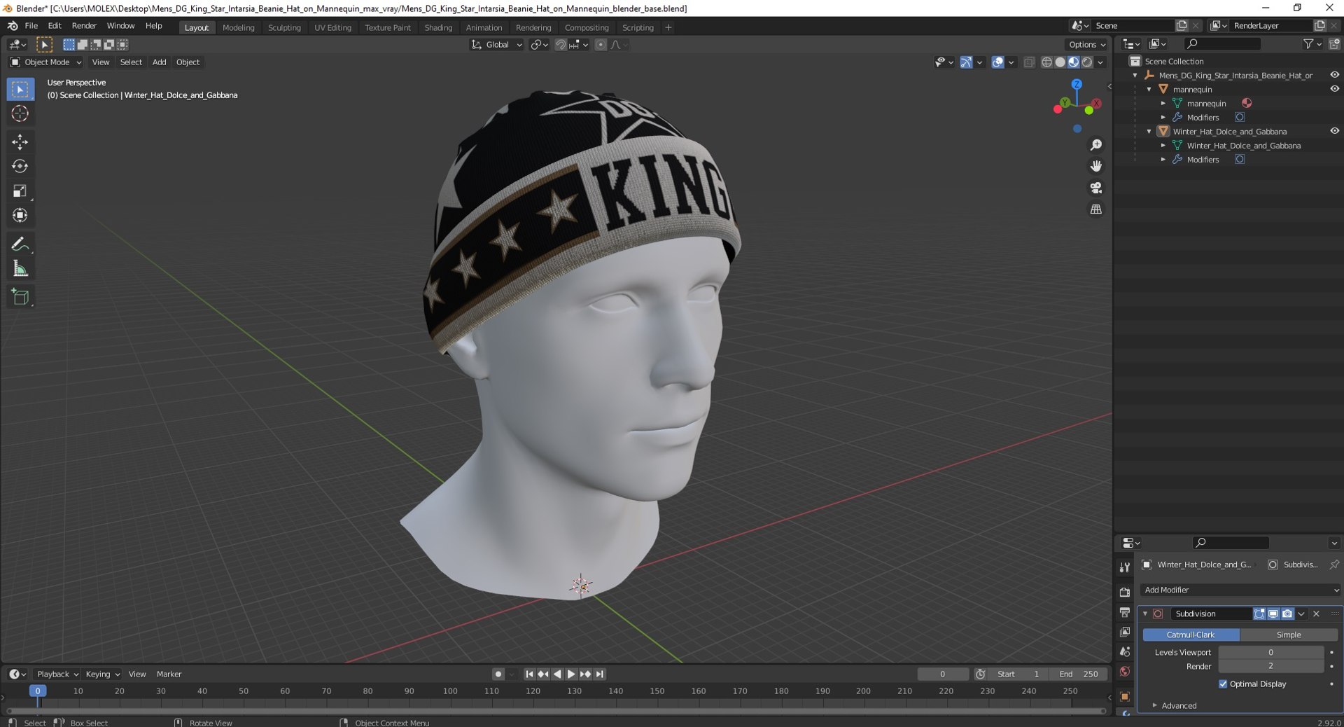Mens DG King Star Intarsia Beanie Hat on Mannequin 3D model https://p.turbosquid.com/ts-thumb/c2/RX7o5d/sy/mensdgkingstarintarsiabeaniehatonmannequin3dmodel046/jpg/1693952512/1920x1080/fit_q87/b88f4195d8c51c8b513868b4ecf795b741df387e/mensdgkingstarintarsiabeaniehatonmannequin3dmodel046.jpg
