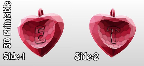 3d model 3d-printable valentine crystal-heart-twoletters pendant
